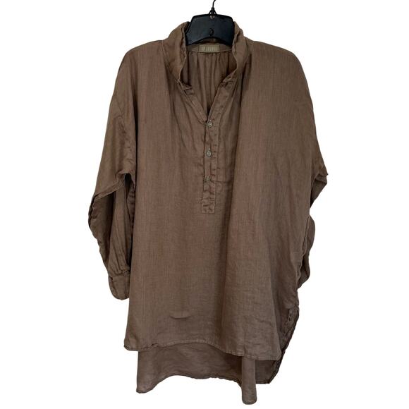CP Shades 100% Linen Tunic Top Size S Brown Oversized Lagenlook Boho - Picture 1 of 7